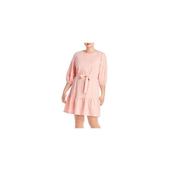 AQUA CURVE Womens Belted Pouf Sleeve Above The Knee Cocktail Shift Dress - Picture 1 of 3